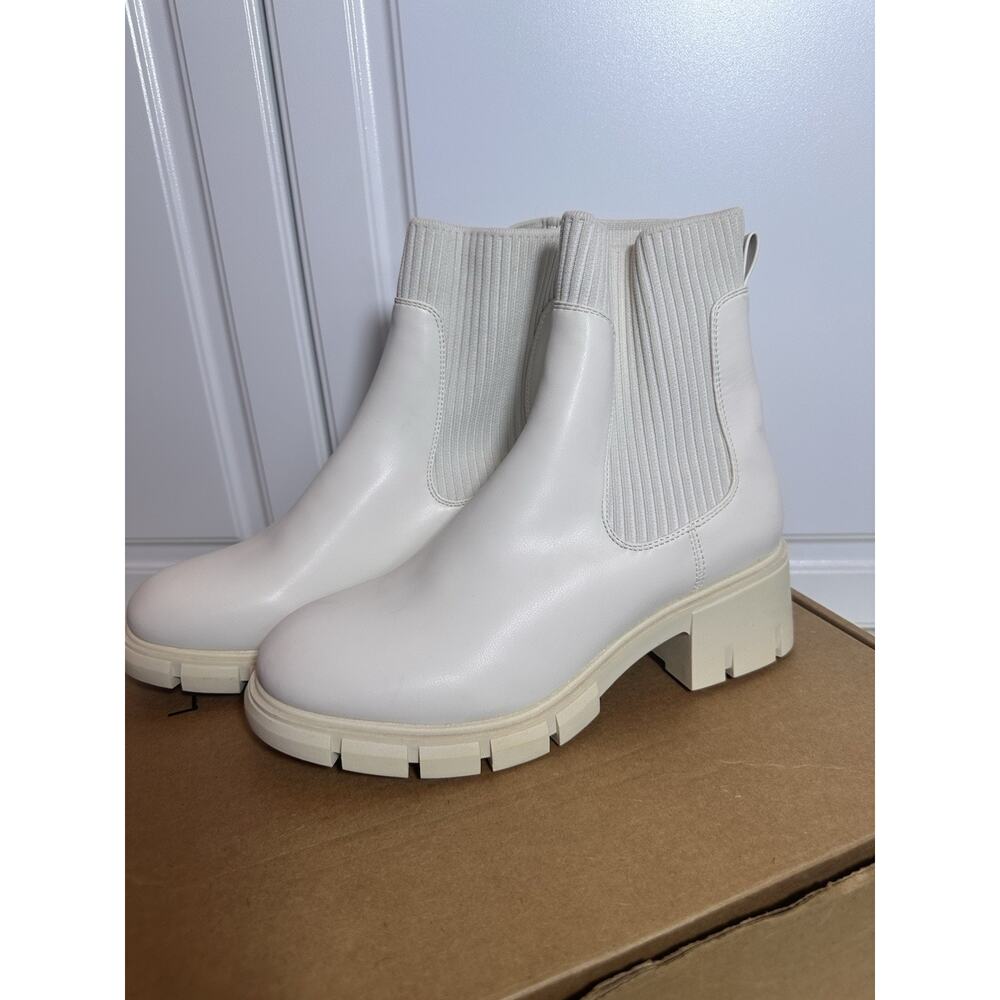 ZBY Women's Chunky Heel Sock Boot Cream Color Size‎ 9